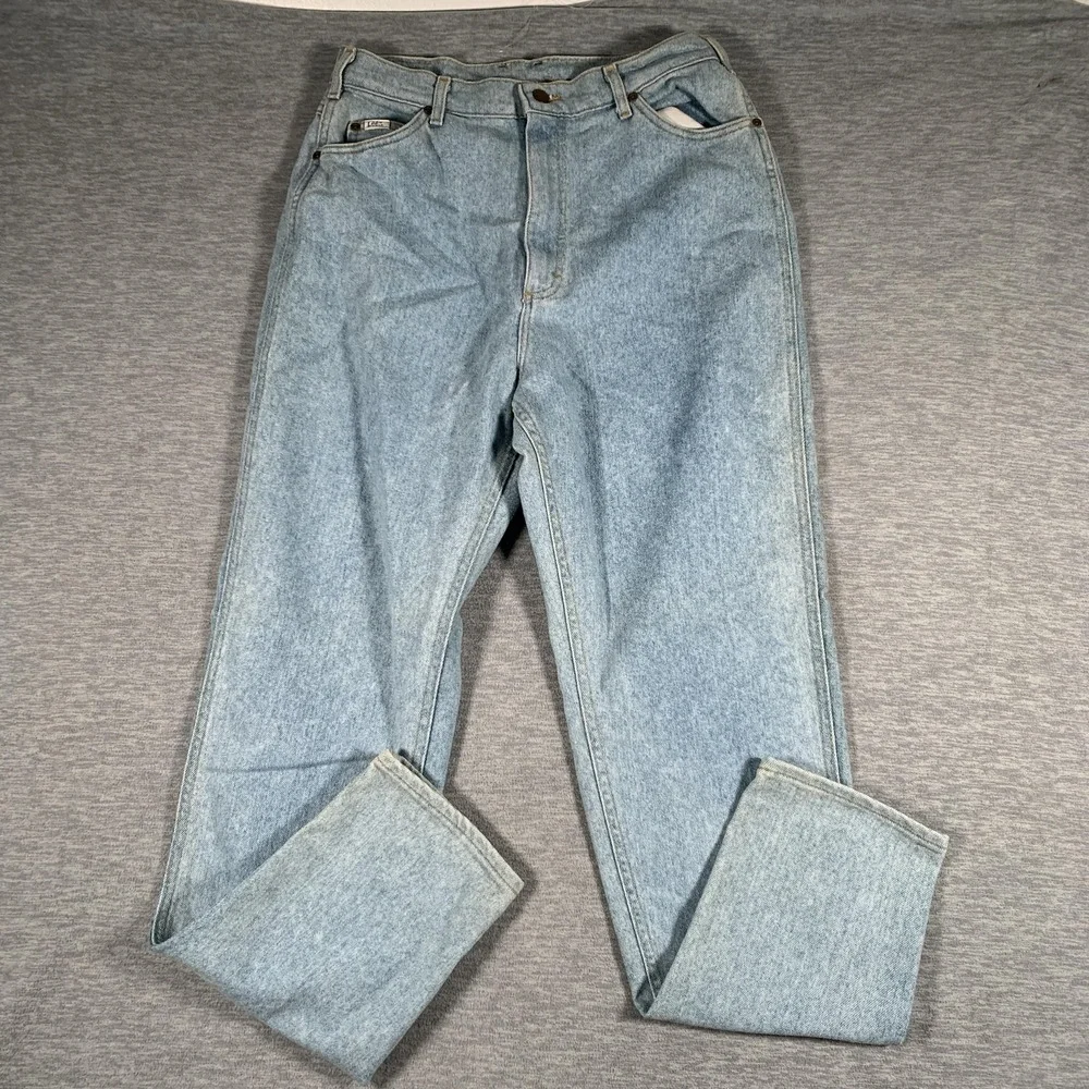 Vintage Lee Jeans Womens 14 Long Blue High Rise Tapered‎ Light Wash Denim USA